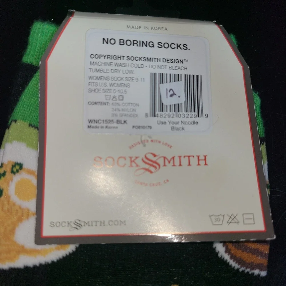 Ramen Noodles Novelty Socks One Size Noodle Sox NEW Fun Gift‎ Black